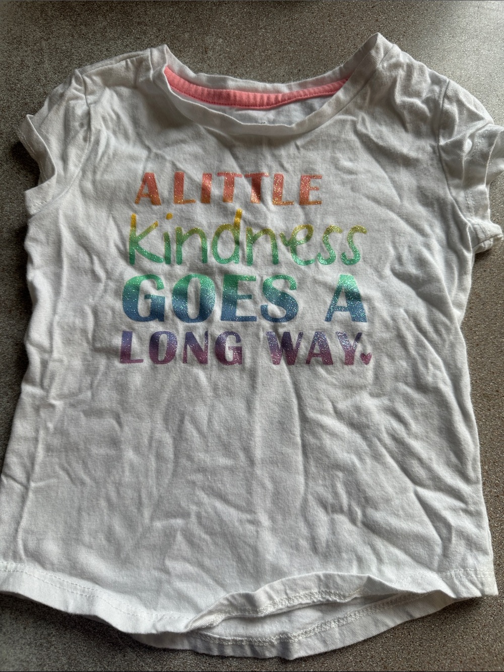 Kids White Tee with Rainbow "A Little Kindness Goes a Long Way" Print